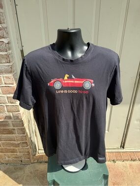 Life is Good, Short Sleeve, Black, Shirt with Red Convertible Graphic, Size L